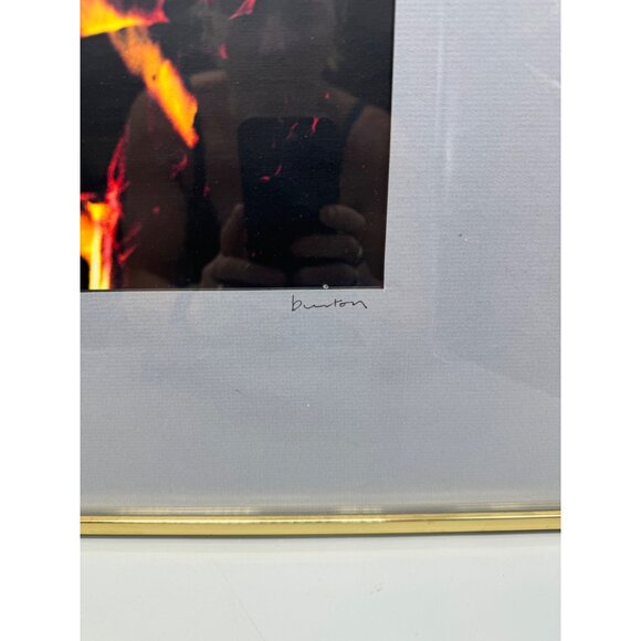 Abstract Fire Art Print By Burton In Gold Frame gray matted wire hanger red READ - Picture 2 of 10